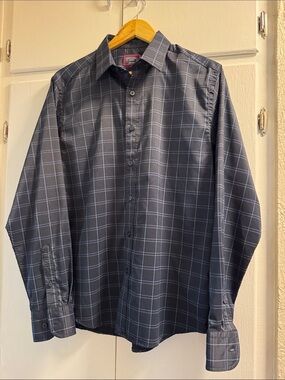 UNTUCKit Fendant Windowpane Check Long Sleeve Mens Casual Wrinkle Free